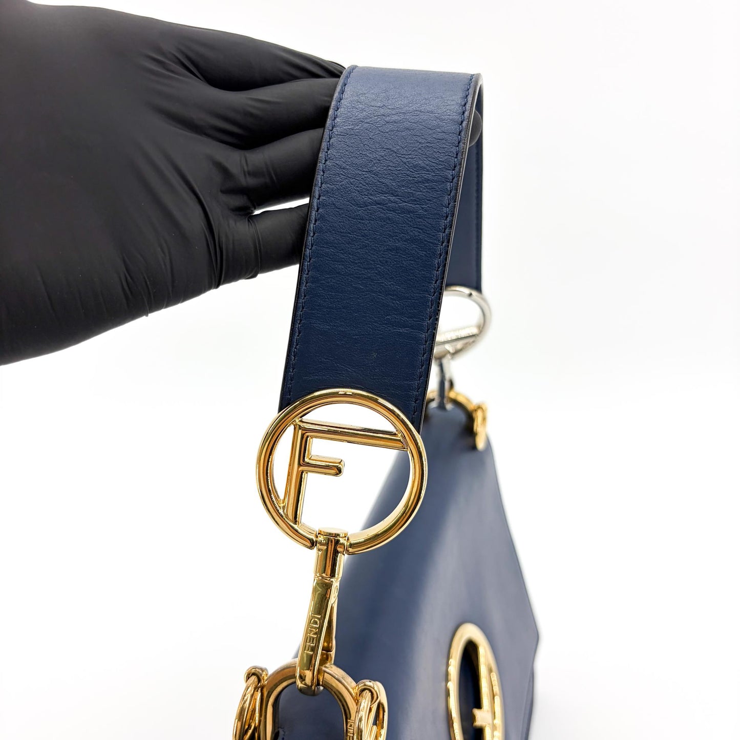 Fendi Can I F Shoulder Bag Navy Gold Hardware