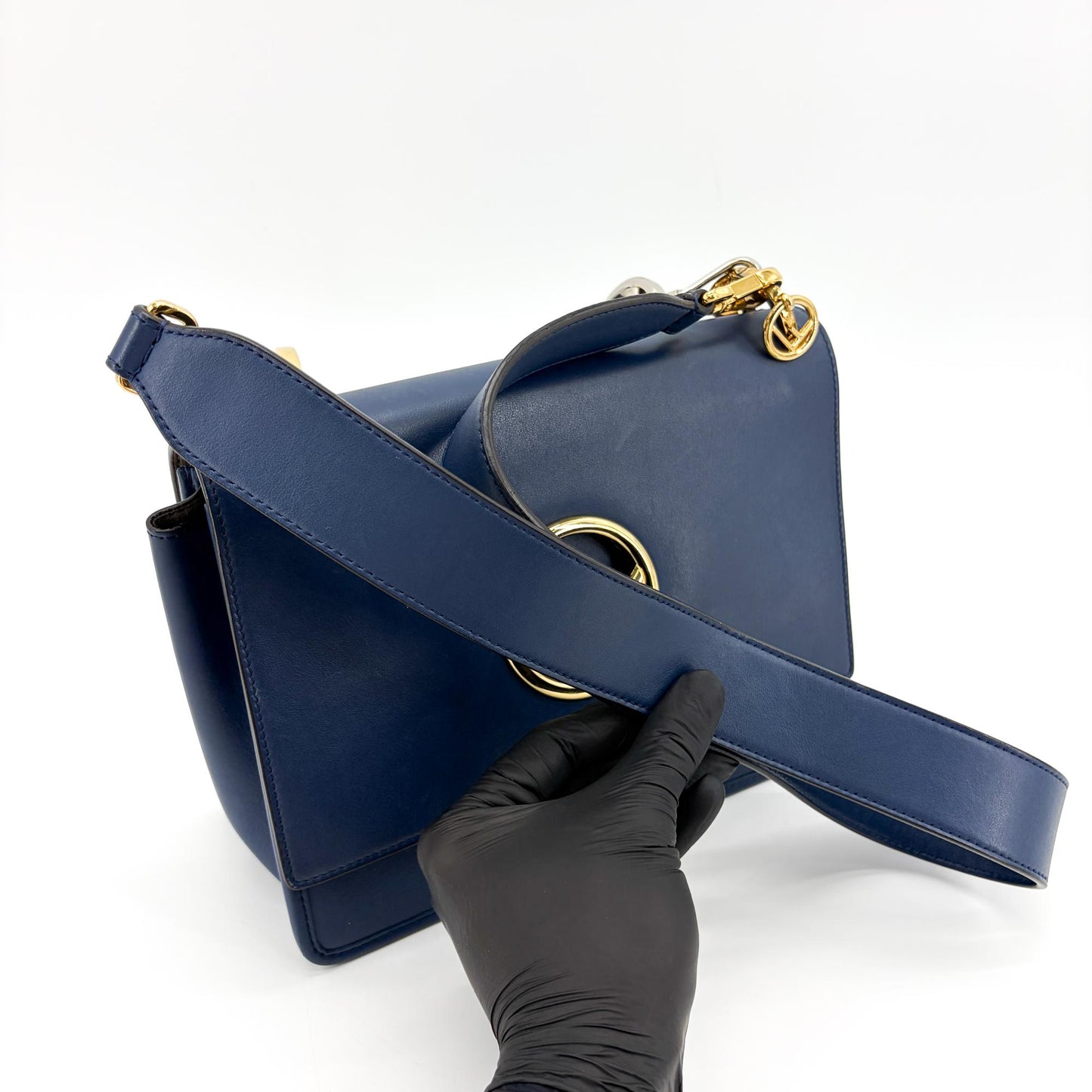 Fendi Can I F Shoulder Bag Navy Gold Hardware