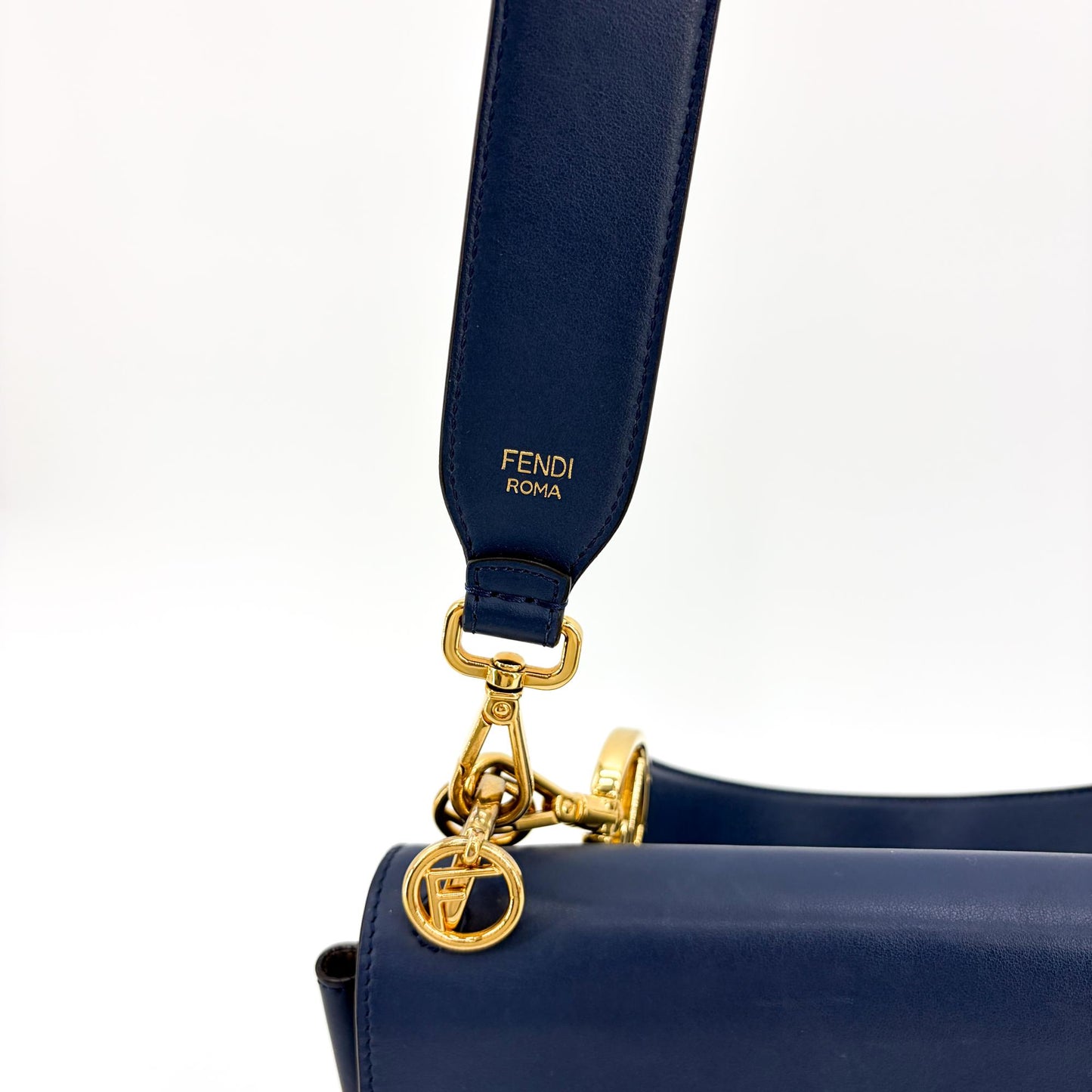 Fendi Can I F Shoulder Bag Navy Gold Hardware