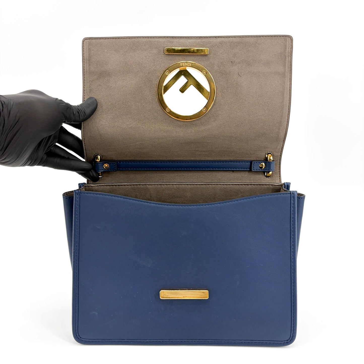 Fendi Can I F Shoulder Bag Navy Gold Hardware