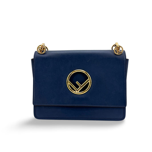Fendi Can I F Shoulder Bag Navy Gold Hardware