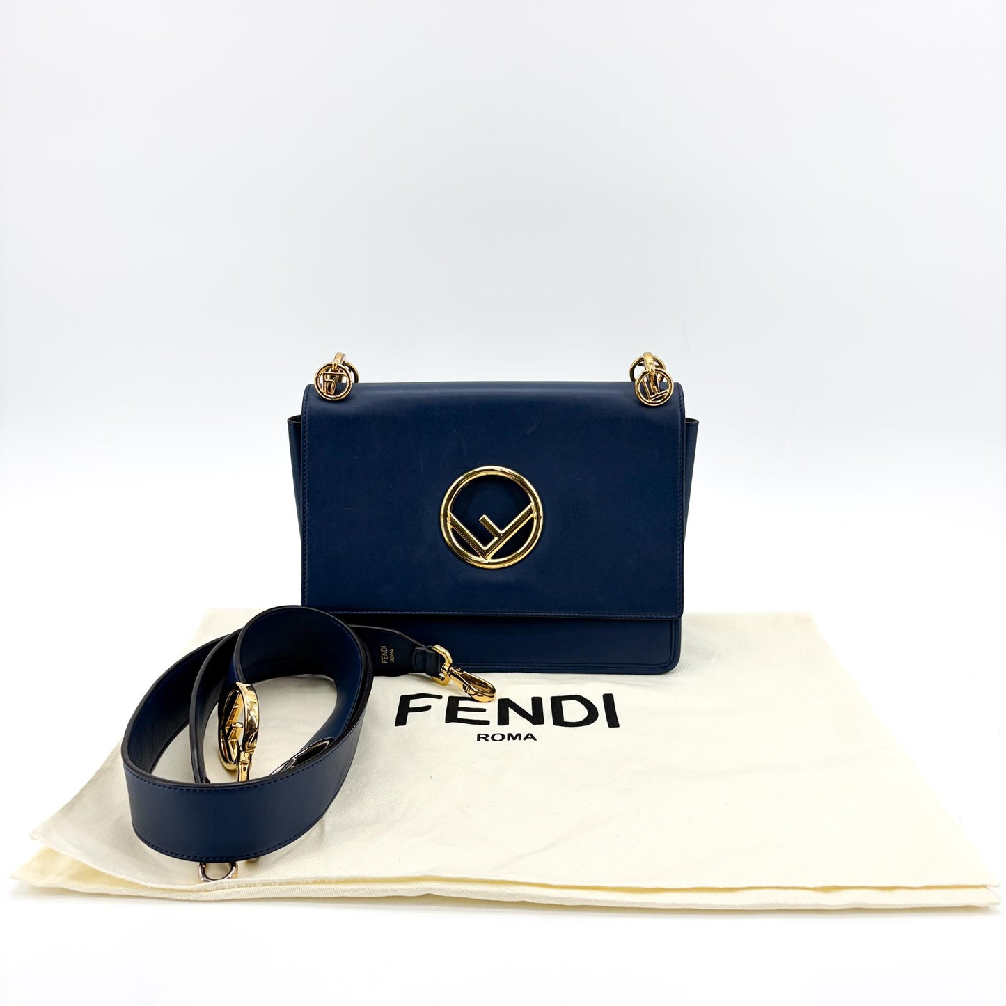 Fendi Can I F Shoulder Bag Navy Gold Hardware