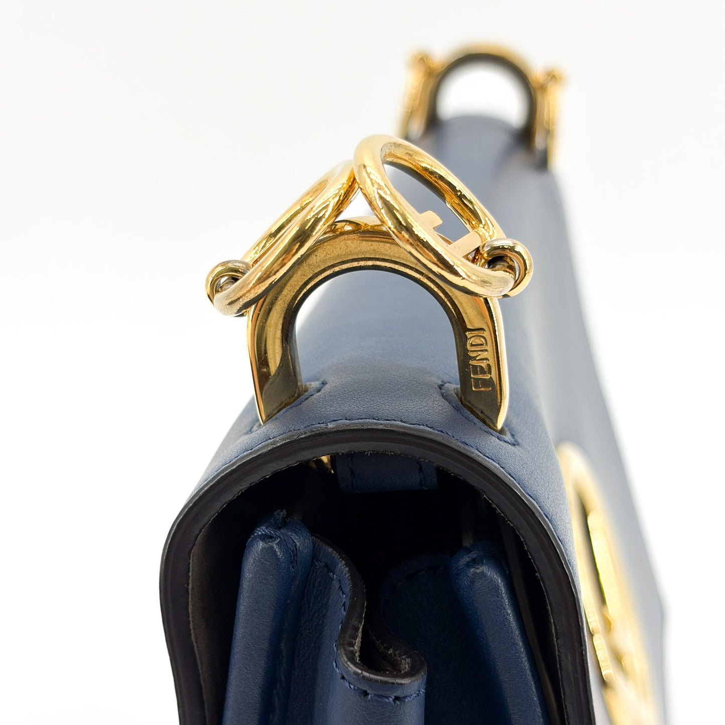 Fendi Can I F Shoulder Bag Navy Gold Hardware