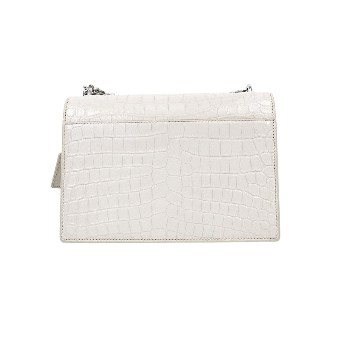 Saint Laurent White Crocodile-Embossed Sunset Shoulder Bag