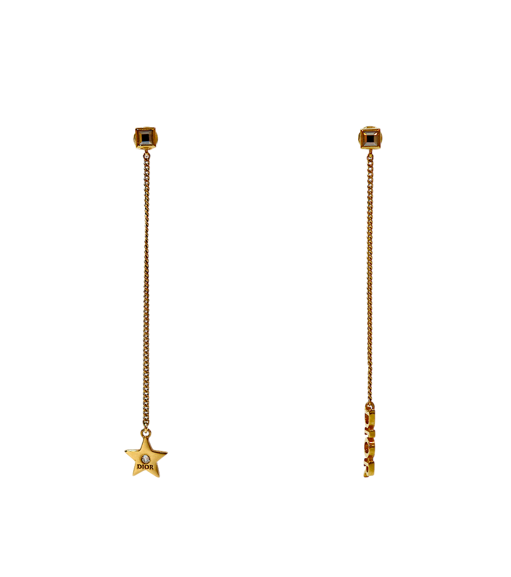 DIOR Star Chain Drop Gold Earrings