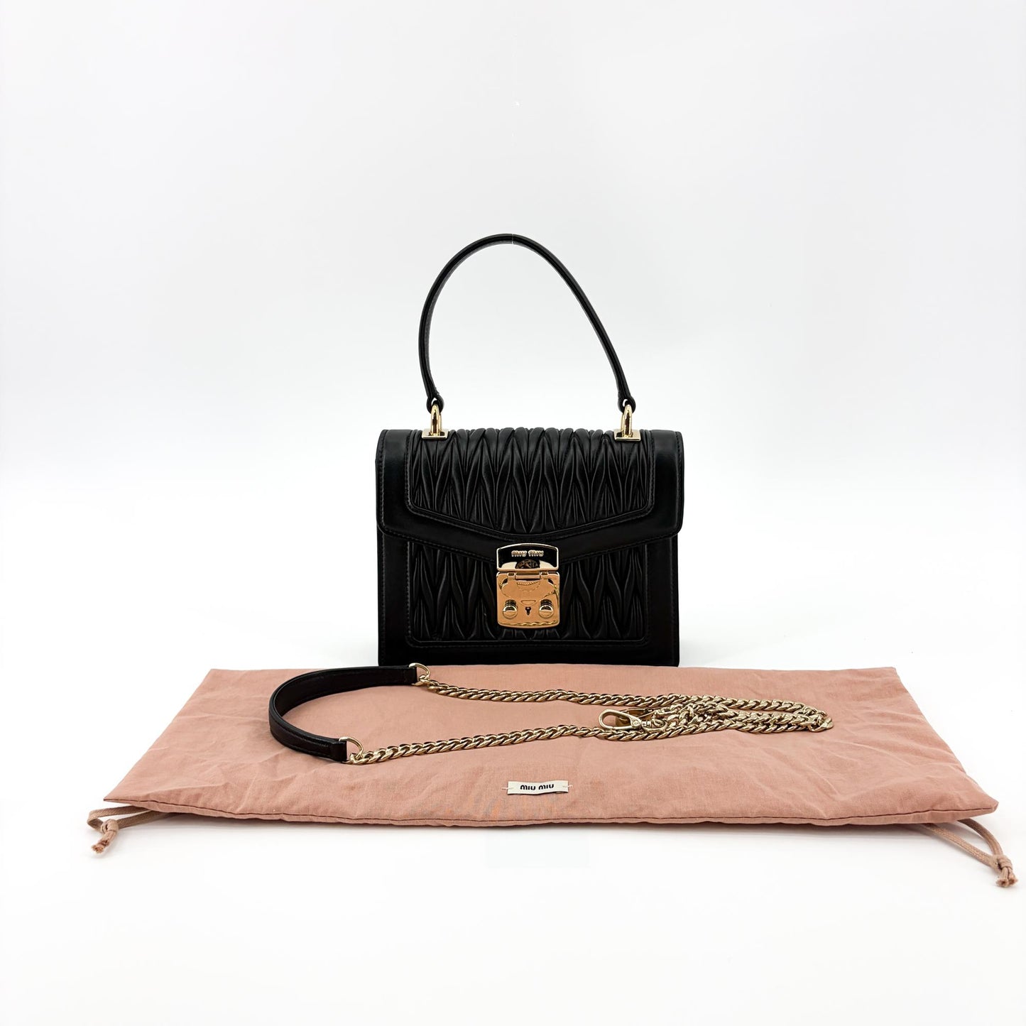 Miu Miu Matelassé Leather Top Handle Bag Black