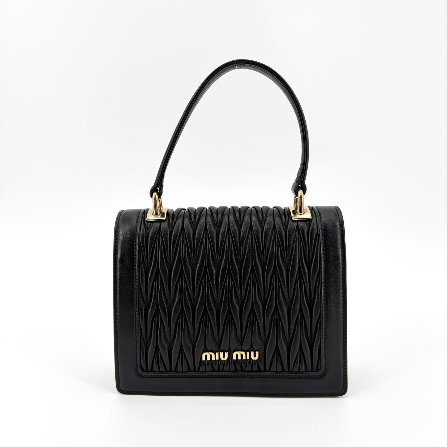 Miu Miu Matelassé Leather Top Handle Bag Black