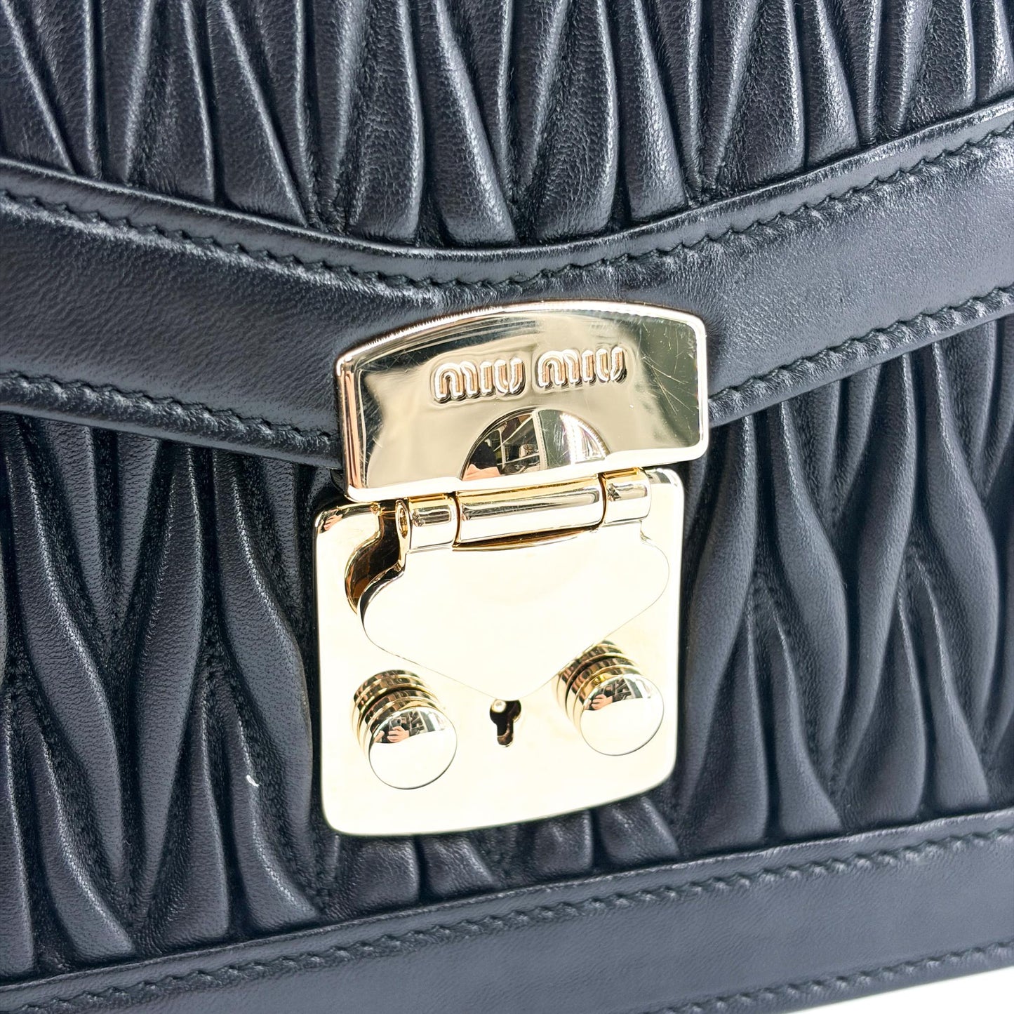 Miu Miu Matelassé Leather Top Handle Bag Black