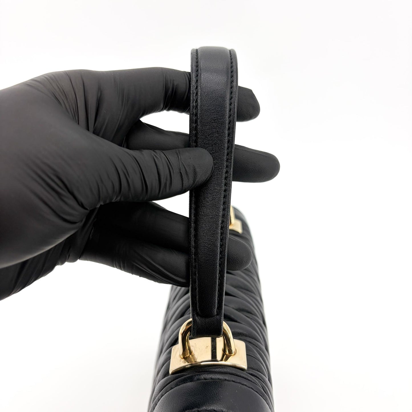 Miu Miu Matelassé Leather Top Handle Bag Black