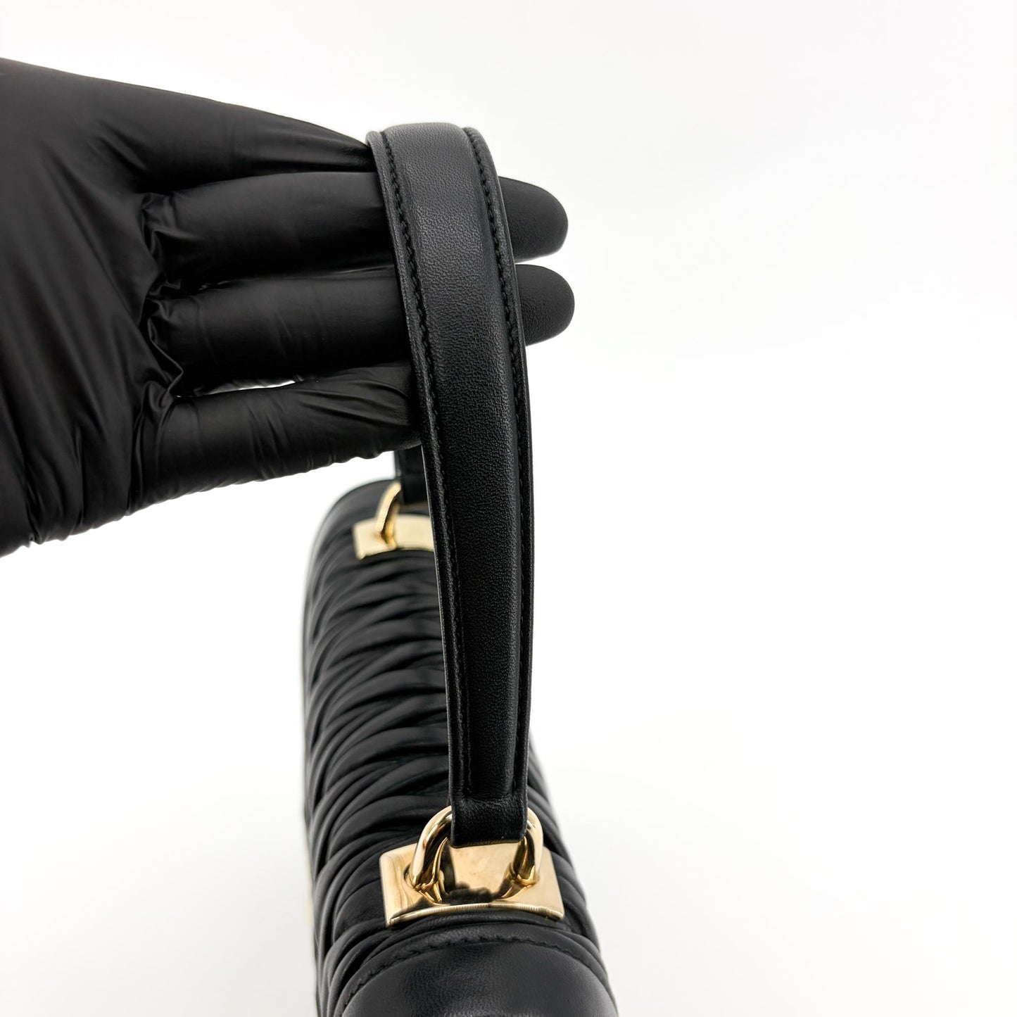 Miu Miu Matelassé Leather Top Handle Bag Black