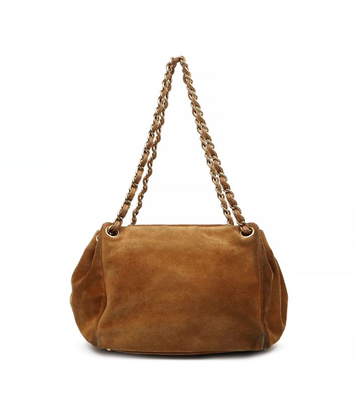 Chanel Brown Suede Accordion Chain Shoulder Bag