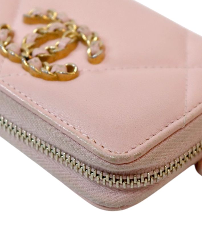 Chanel Pink Lambskin 19 Zipper Card Wallet
