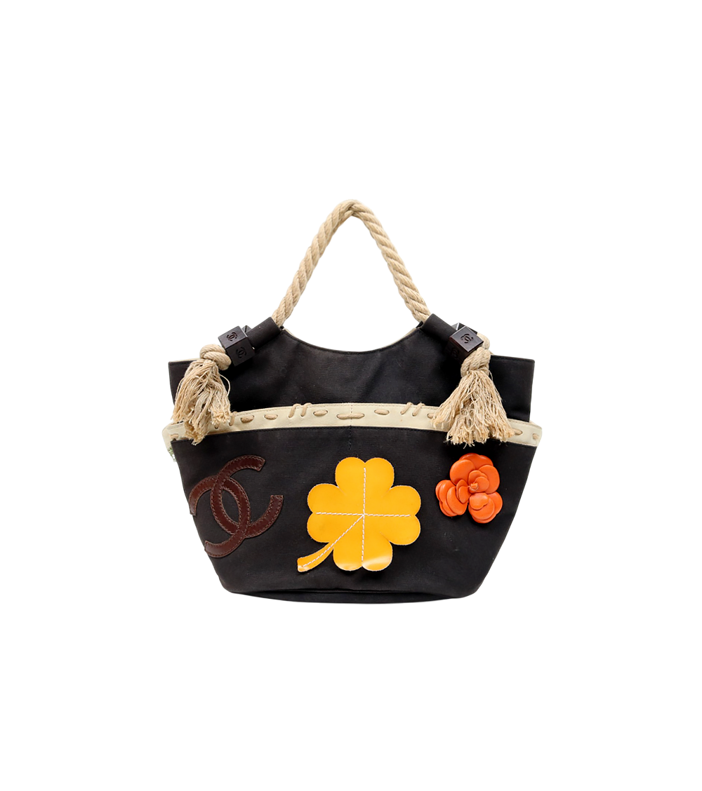 Chanel Black Canvas Flower CC Shoulder Bag
