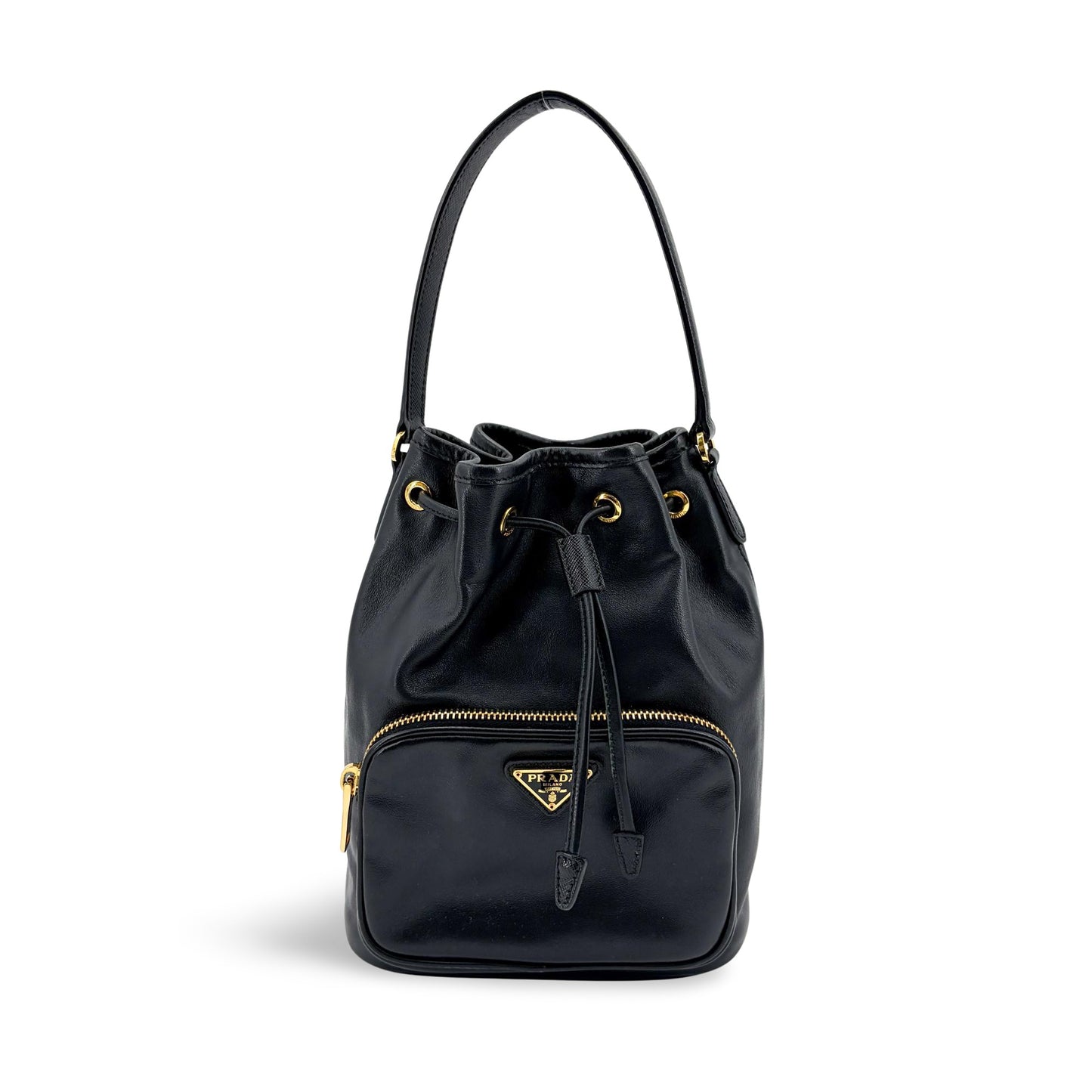 Prada leather bucket bag with gold hardware