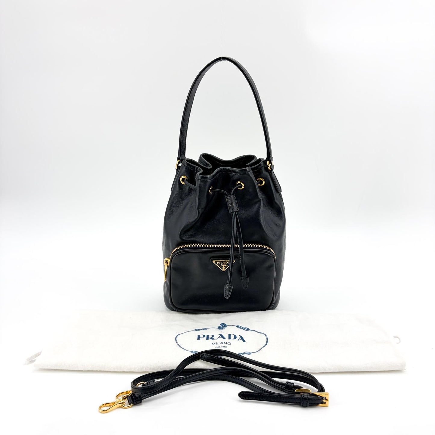 Prada leather bucket bag with gold hardware