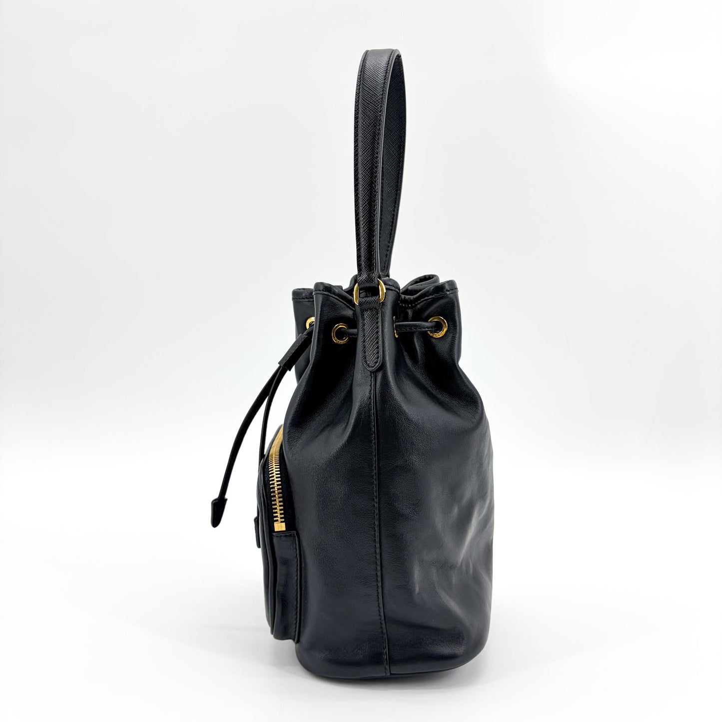 Prada leather bucket bag with gold hardware