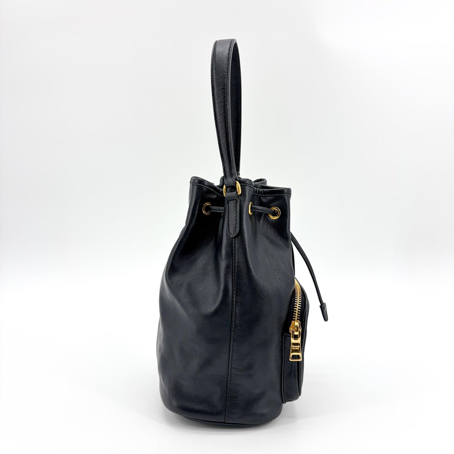Prada leather bucket bag with gold hardware