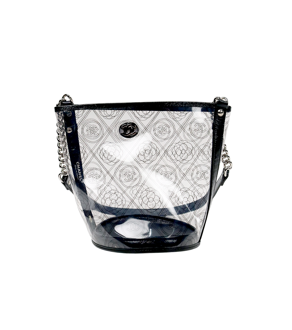Chanel Black PVC Camelia Bucket Bag