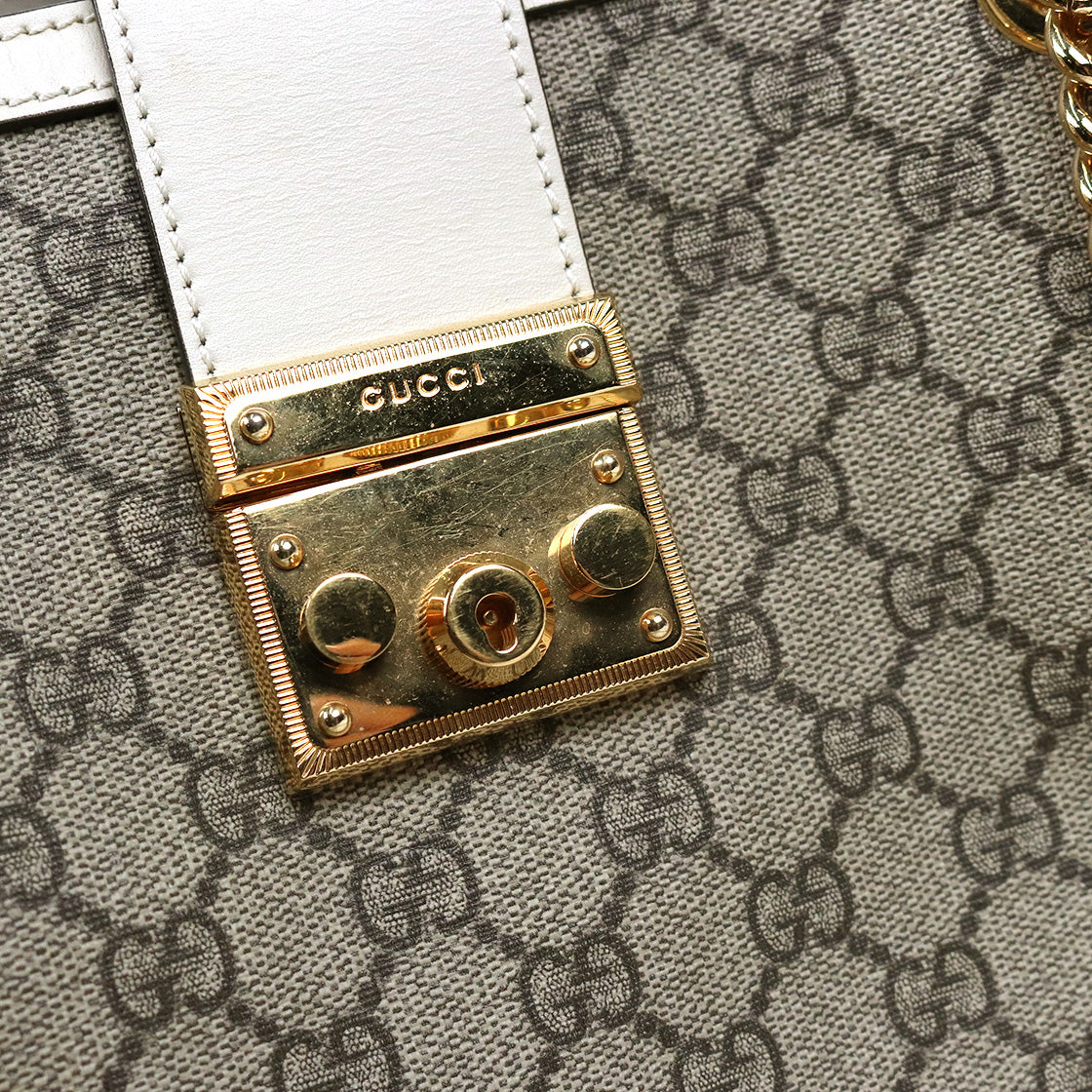 Gucci White GG Supreme Medium Paddle Lock Shopper Bag