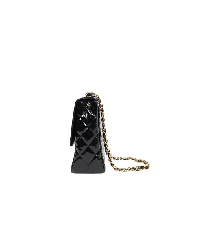 Chanel Black Patent Quilted CC Flap Chain Shoulder Bag with Flap