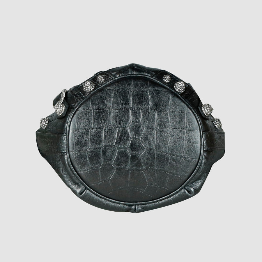 XS Crocodile Embossed Le Cagol Line Stone Bucket Bag Crossbody Bag 702431