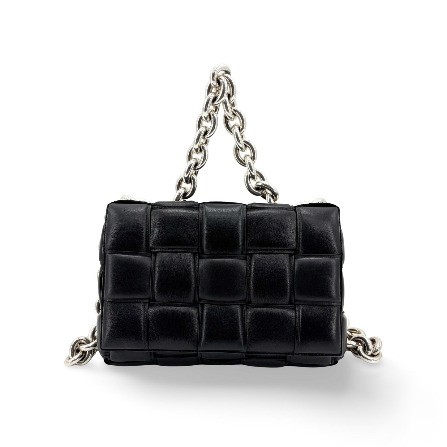 Bottega Veneta Padded Cassette Chain Shoulder Bag Black Silver