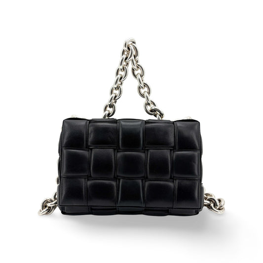 Bottega Veneta Padded Cassette Chain Shoulder Bag Black Silver