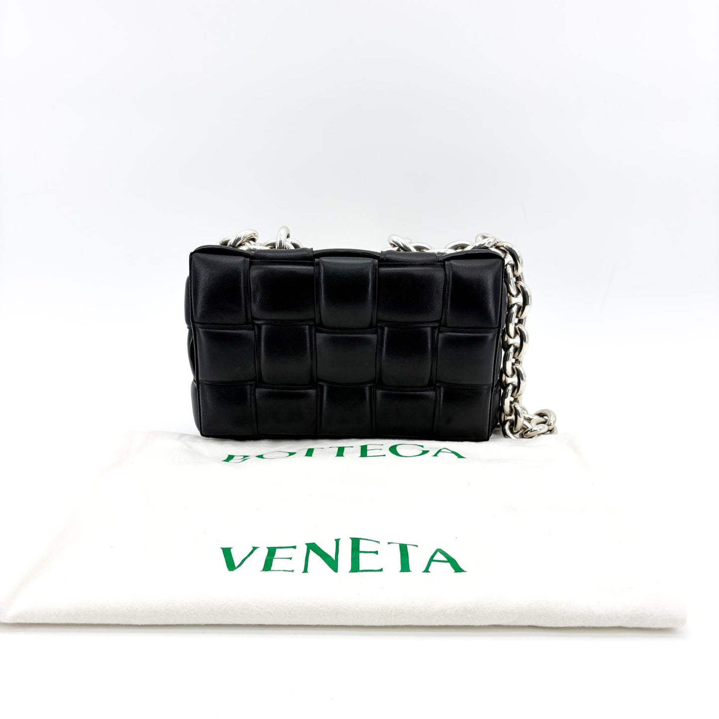 Bottega Veneta Padded Cassette Chain Shoulder Bag Black Silver