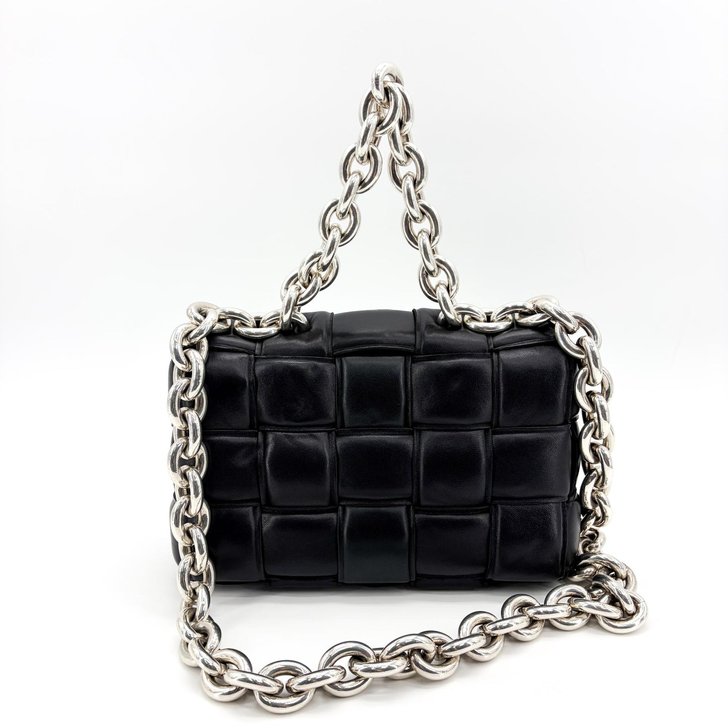 Bottega Veneta Padded Cassette Chain Shoulder Bag Black Silver