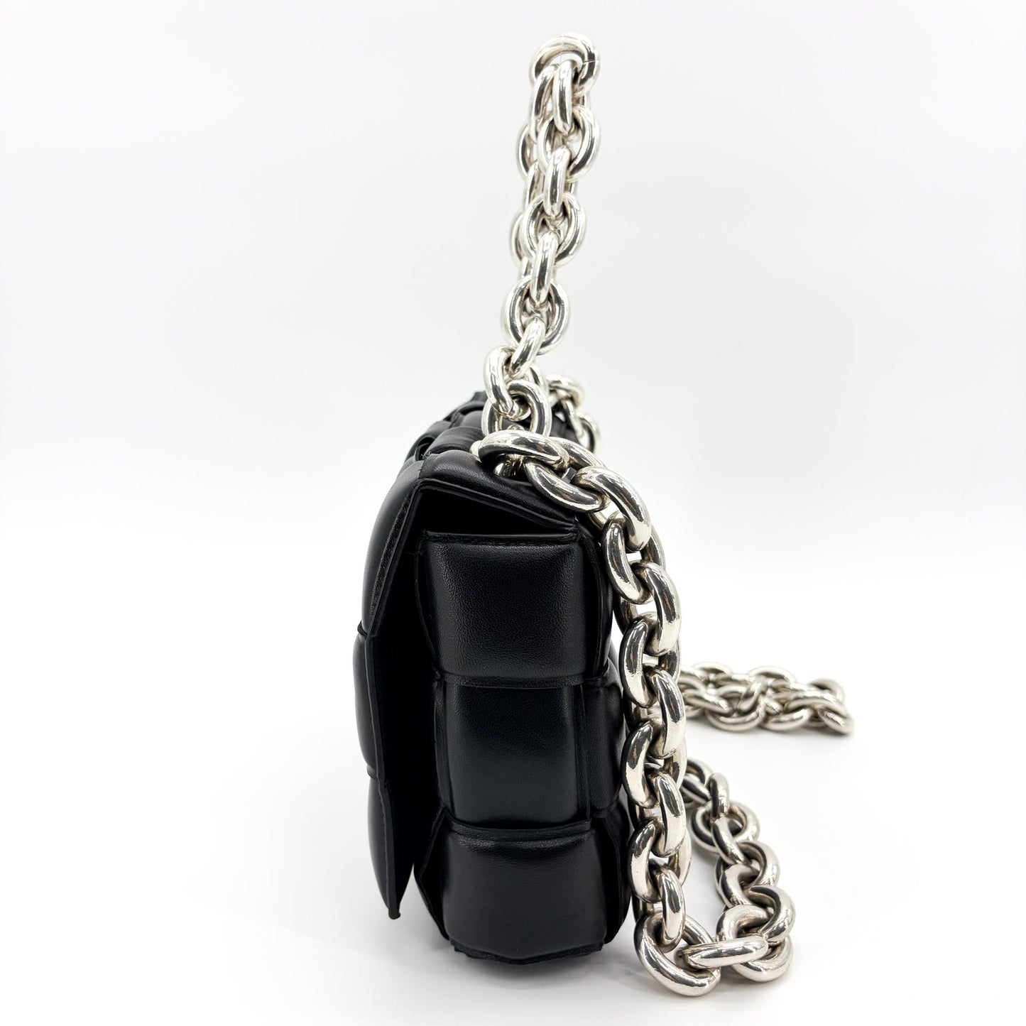 Bottega Veneta Padded Cassette Chain Shoulder Bag Black Silver