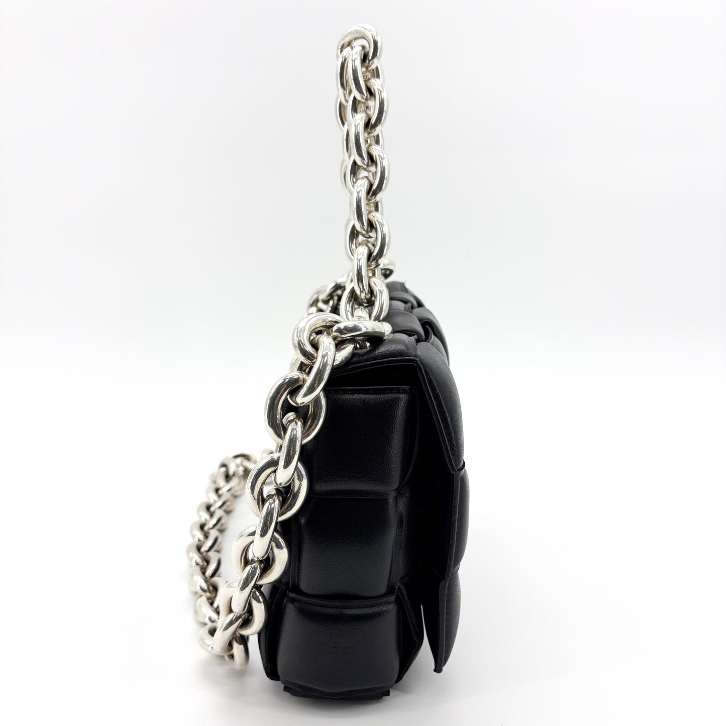 Bottega Veneta Padded Cassette Chain Shoulder Bag Black Silver