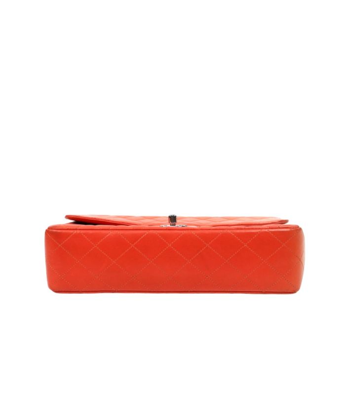 Chanel Orange Lambskin Quilted CC Top-Handle Tote Bag