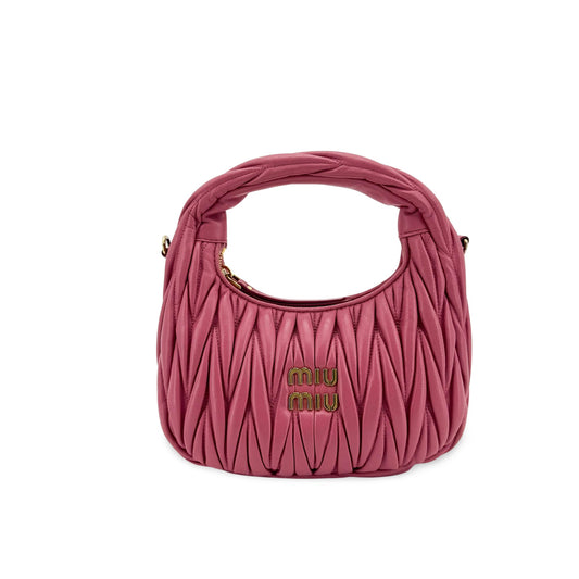 Miu Miu Wander Matelassé Napa Leather Mini Hobo Bag Pink