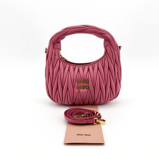 Miu Miu Wander Matelassé Napa Leather Mini Hobo Bag Pink