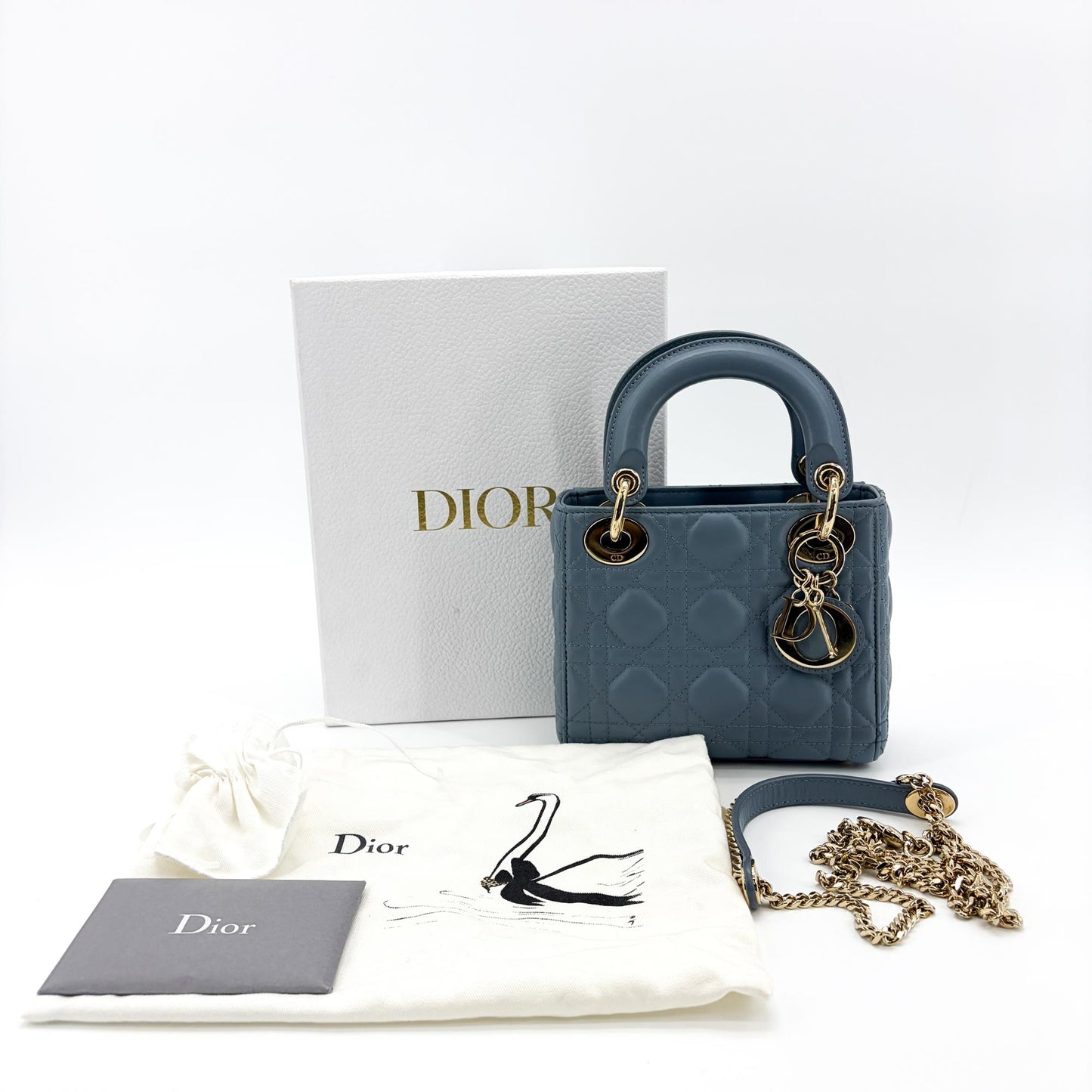 Dior Mini Lady Dior Bag Cloud Blue Lambskin Gold Hardware