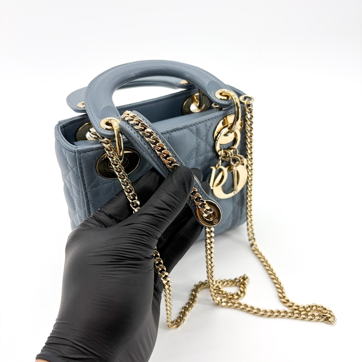 Dior Mini Lady Dior Bag Cloud Blue Lambskin Gold Hardware