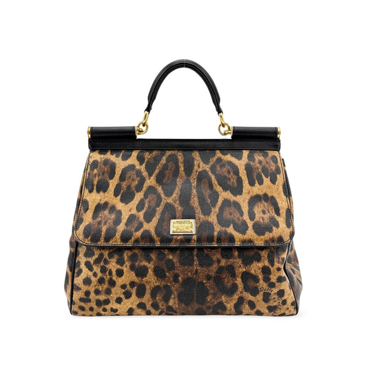 Dolce & Gabbana Sicily Medium Leopard Print Dauphine Leather Bag