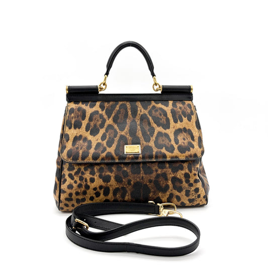 Dolce & Gabbana Sicily Medium Leopard Print Dauphine Leather Bag