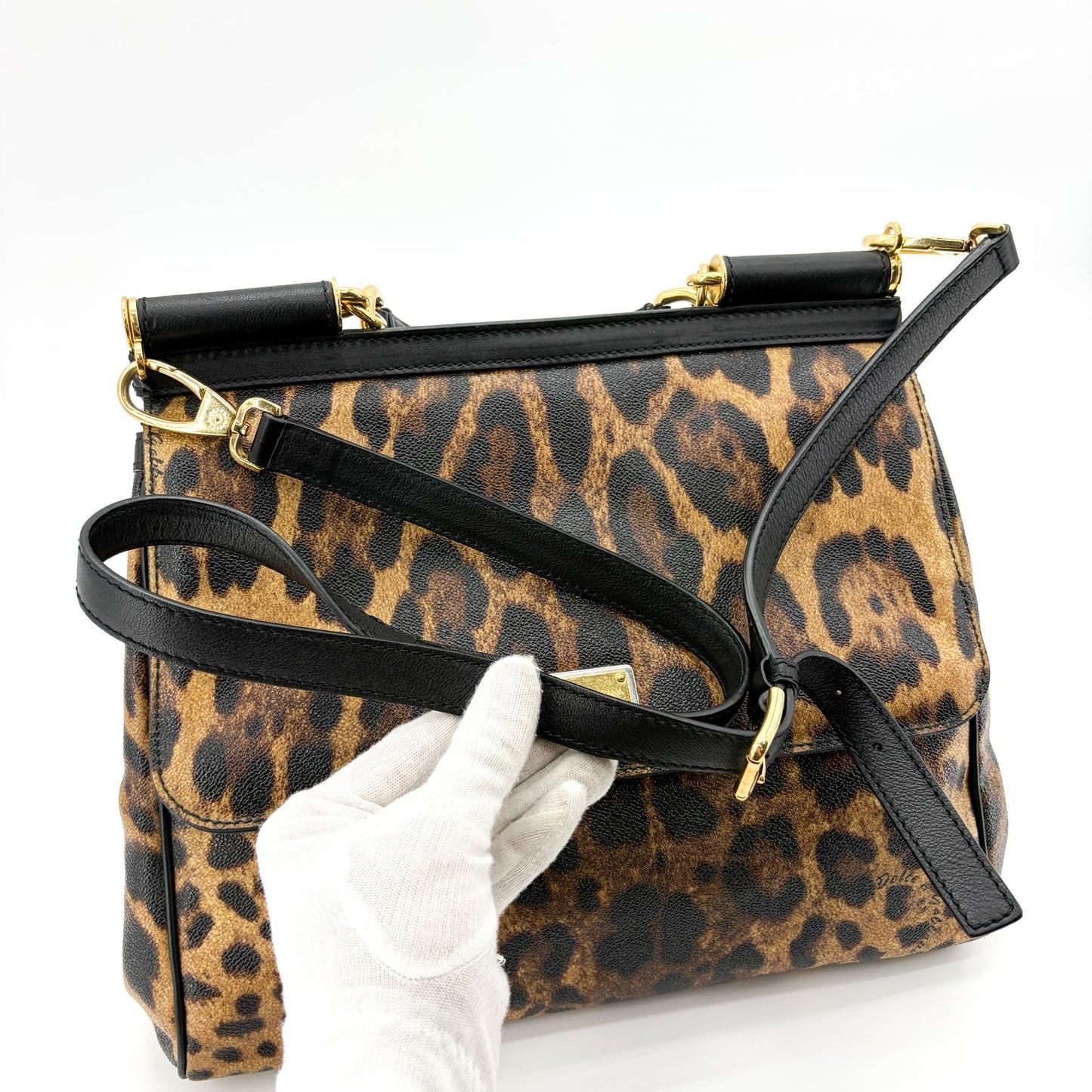 Dolce & Gabbana Sicily Medium Leopard Print Dauphine Leather Bag
