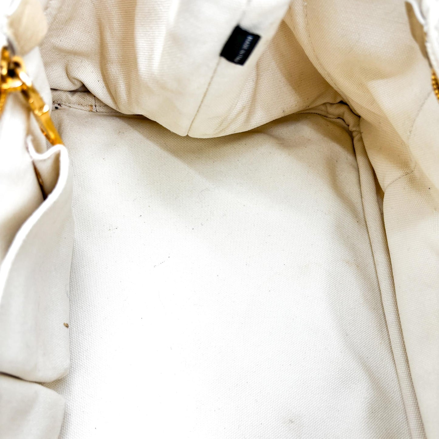 Prada Canapa Crochet Handle Canvas Mini Tote Bag Beige