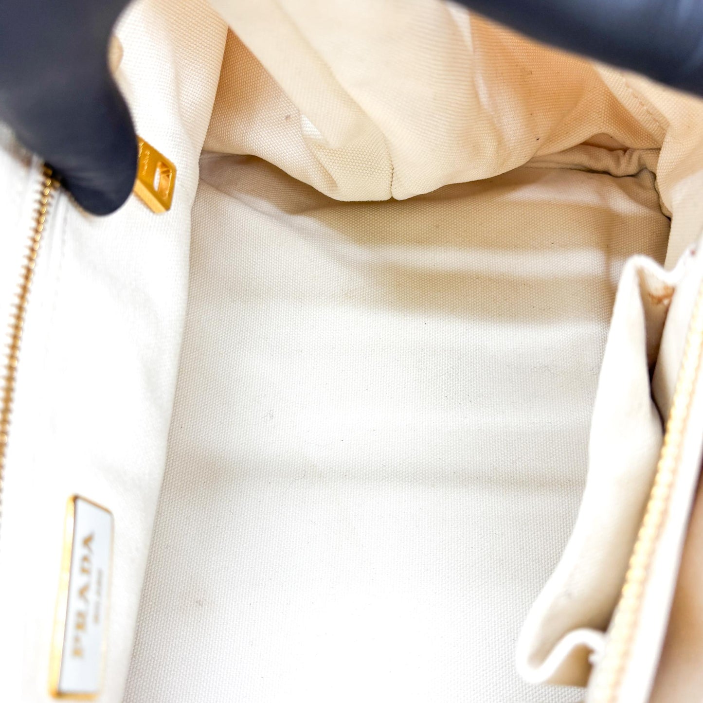 Prada Canapa Crochet Handle Canvas Mini Tote Bag Beige