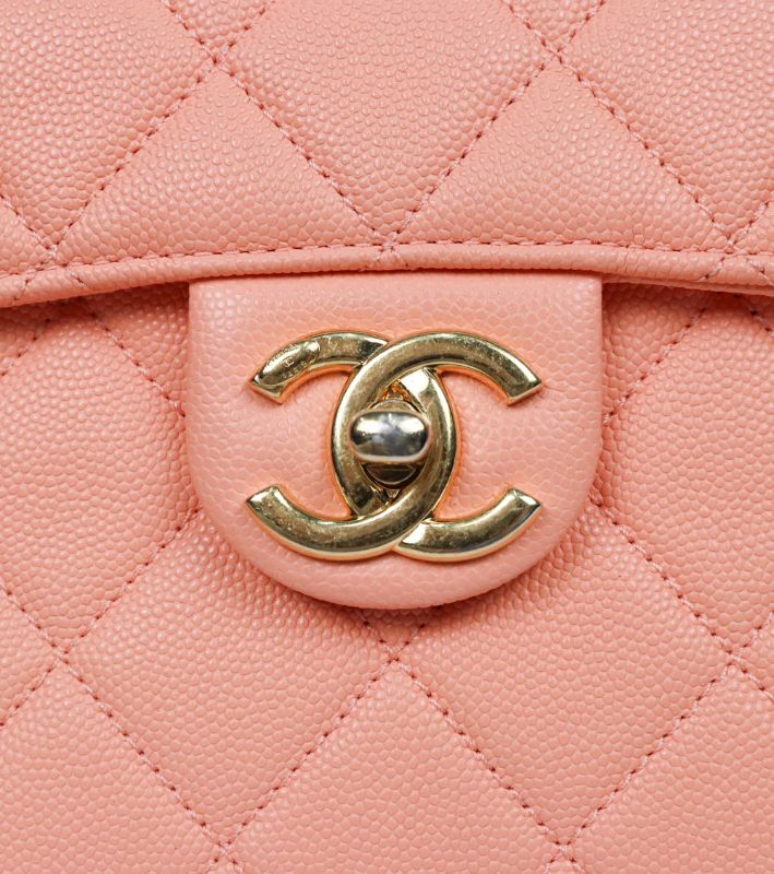 Chanel Coral Caviar Quilted CC Top-Handle Box Bag with Built-in Chip