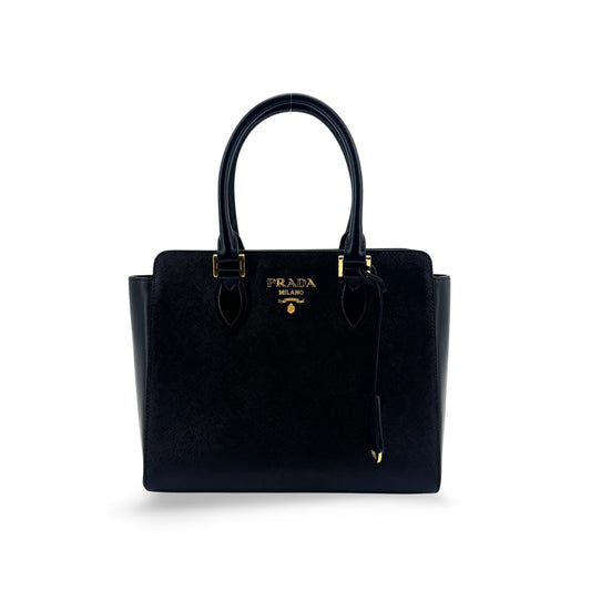 Prada Saffiano Soft Calf Tote Bag Black with Gold Hardware