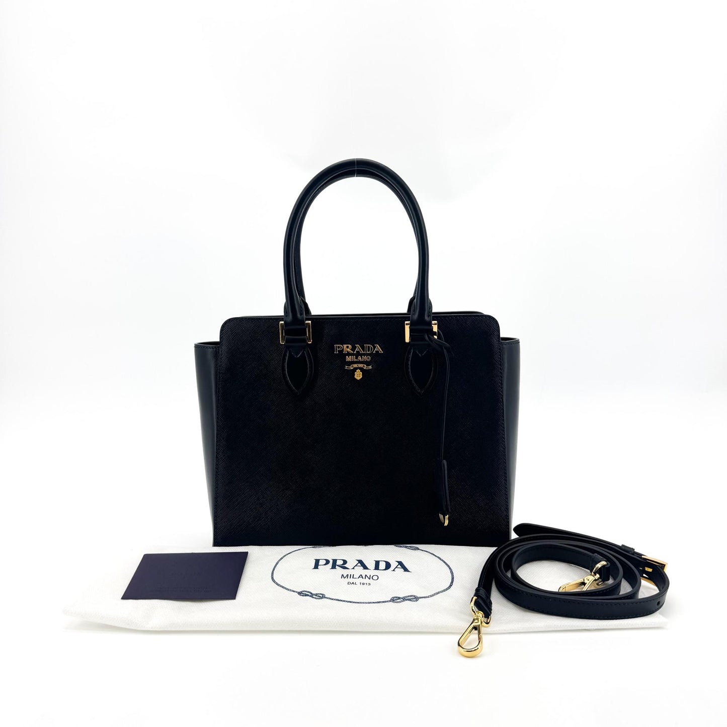 Prada Saffiano Soft Calf Tote Bag Black with Gold Hardware