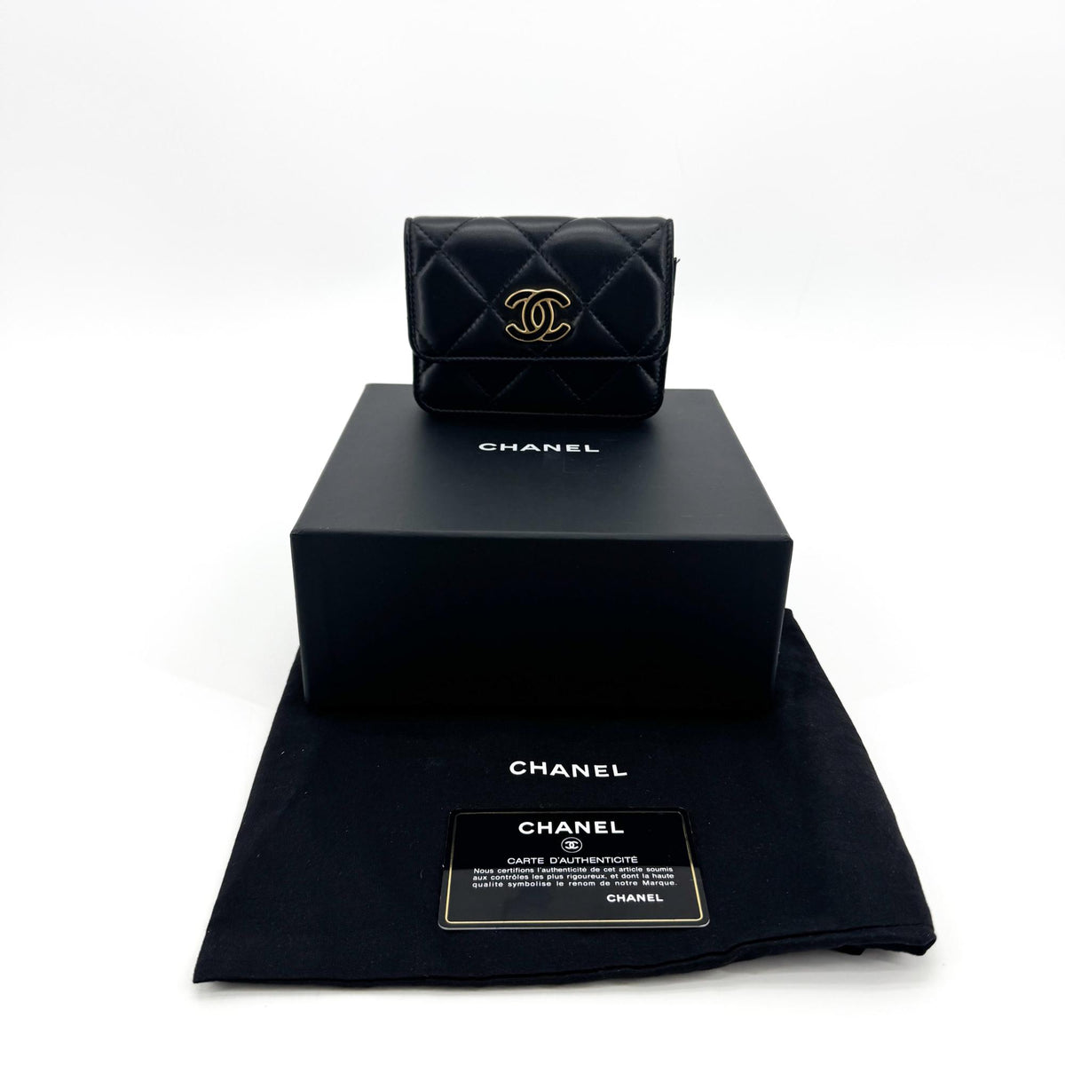 Chanel Black Lambskin Gold Hardware Chain Mini Belt Bag Black Gold Hardware