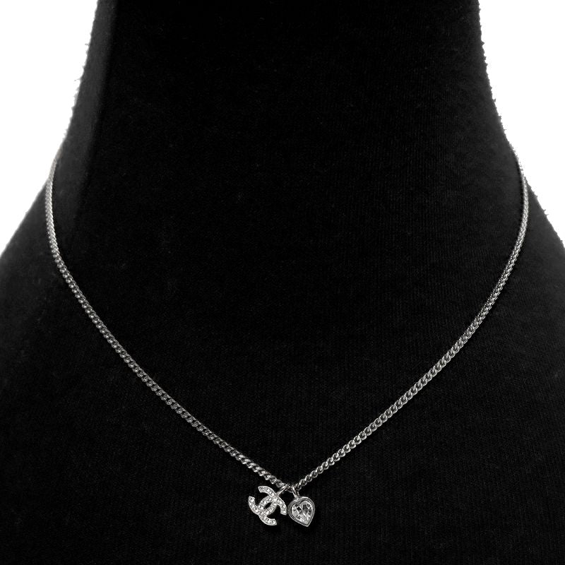 Chanel Cubic Heart CC Silver Necklace