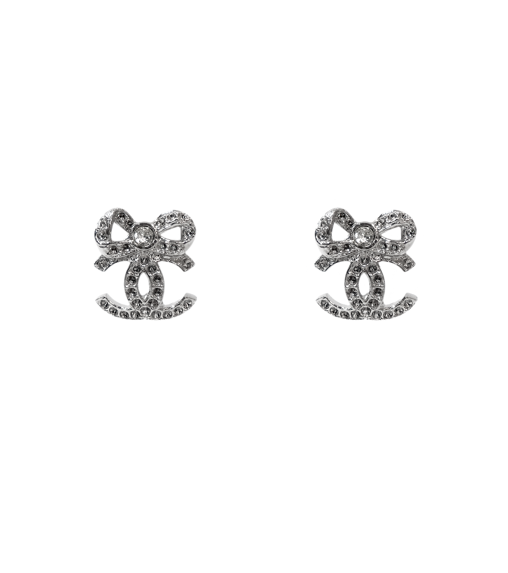 Chanel Cubic Ribbon CC Silver Earrings