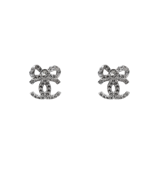 Chanel Cubic Ribbon CC Silver Earrings