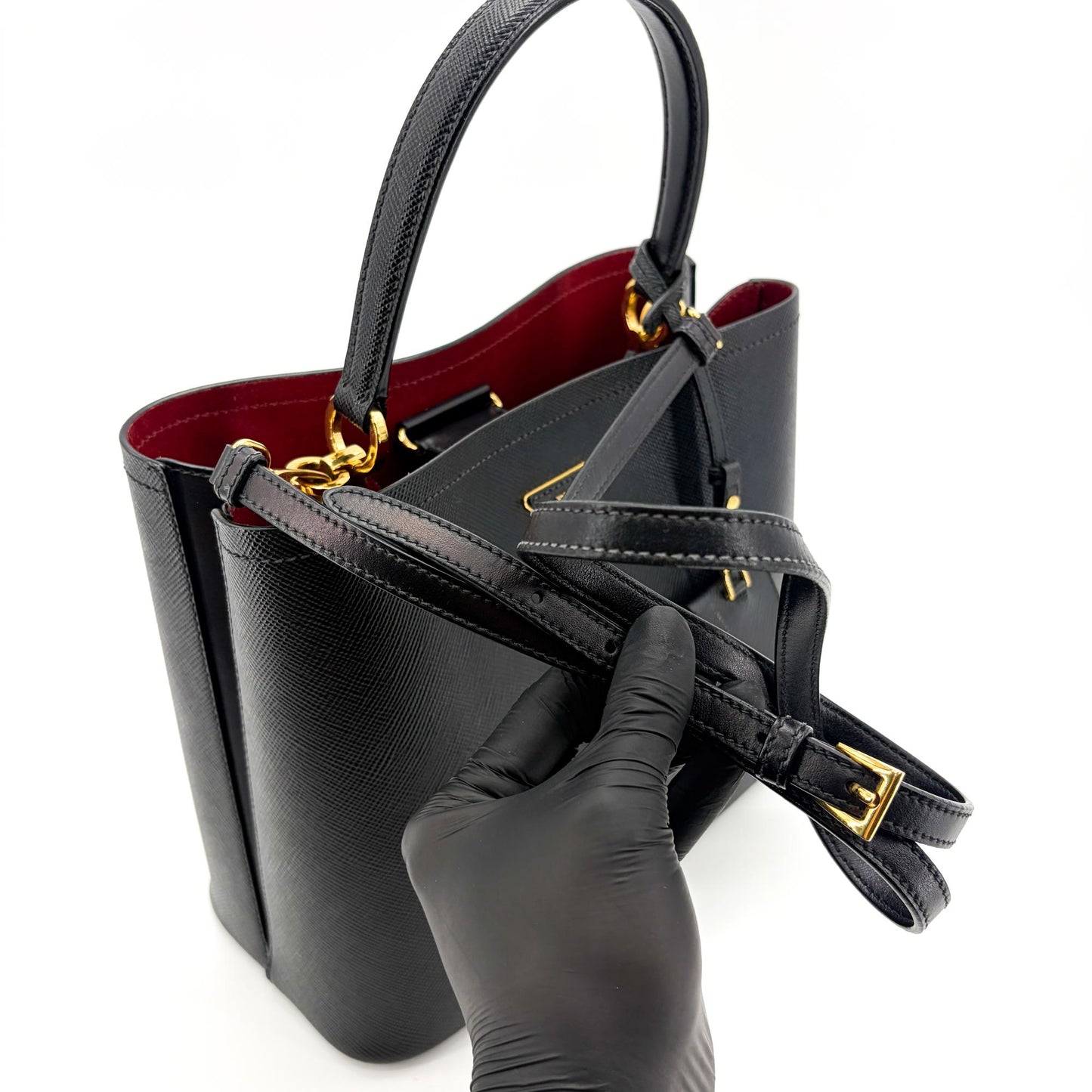 Prada Panier Saffiano Leather Medium Bag Black