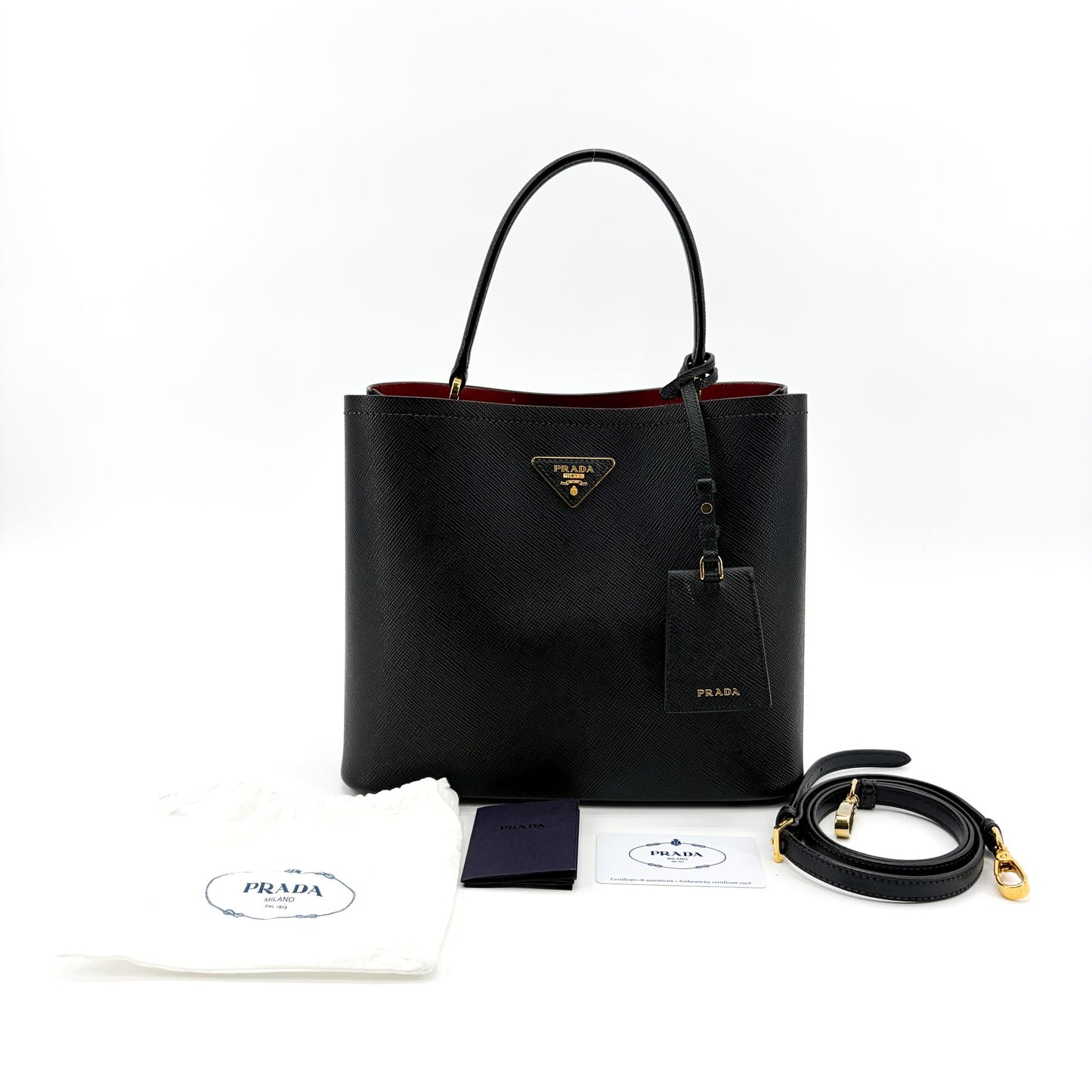 Prada Panier Saffiano Leather Medium Bag Black